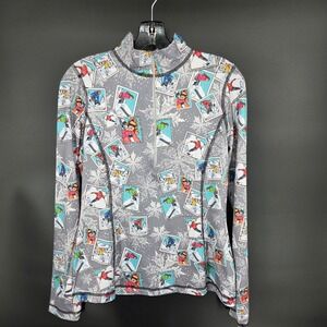 Snoskins Womens Ski Lodge Print 1/4 Zip Pullover Top Activewear Size M